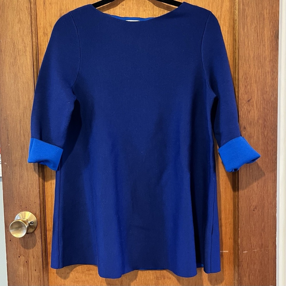 Cos‎ Tunic Sweater Wool Blend Blue Contrast Small Brit coastal scandi
